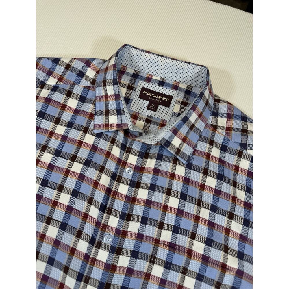 Johnston & Murphy Button Down Shirt Mens XL Plaid Cotton Long Sleeve